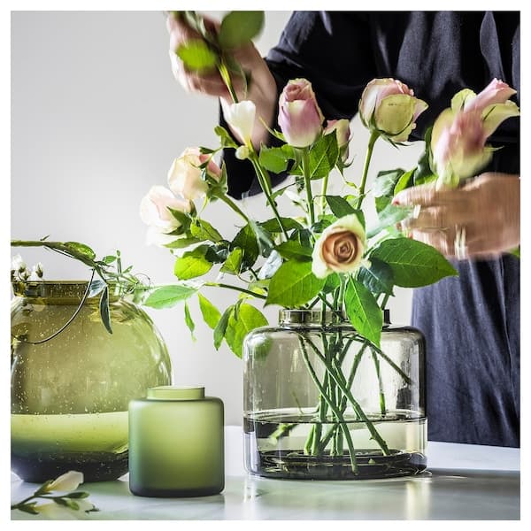 Ikea KONSTFULL - Vase, green-brown, 16 cm
