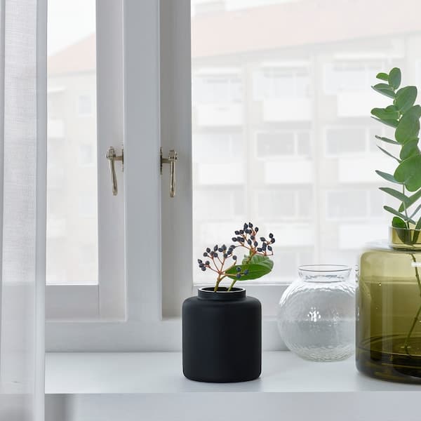 KONSTFULL - Vase, frosted glass/black 