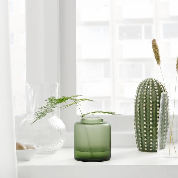 Ikea KONSTFULL - Vase, frosted glass/green, 10 cm