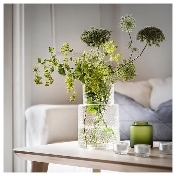 Ikea KONSTFULL - Vase, clear glass/patterned, 26 cm