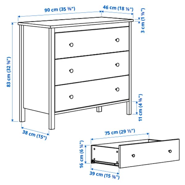 KOPPANG - Chest of 3 drawers, white, 90x83 cm - best price from Maltashopper.com 10385950