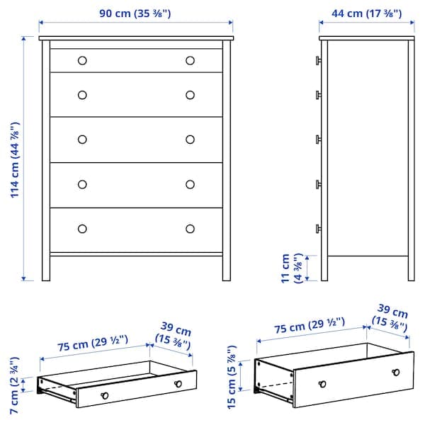 KOPPANG - Chest of 5 drawers, white, 90x114 cm - best price from Maltashopper.com 50322847