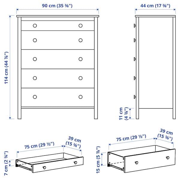 Ikea KOPPANG - Chest of 5 drawers, white, 90x114 cm