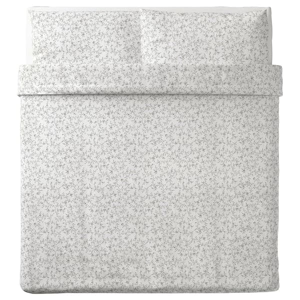 Ikea KOPPARRANKA - Quilt cover and 2 pillowcases, white/dark grey, 240x220/50x80 cm