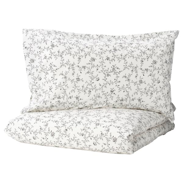 Ikea KOPPARRANKA - Quilt cover and 2 pillowcases, white/dark grey, 240x220/50x80 cm
