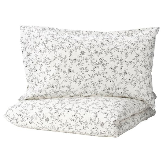 Ikea KOPPARRANKA - Quilt cover and 2 pillowcases, white/dark grey, 240x220/50x80 cm