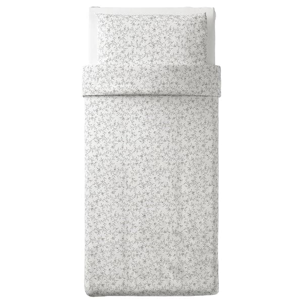 Ikea KOPPARRANKA - Quilt cover and pillowcase, white/dark grey, 150x200/50x80 cm