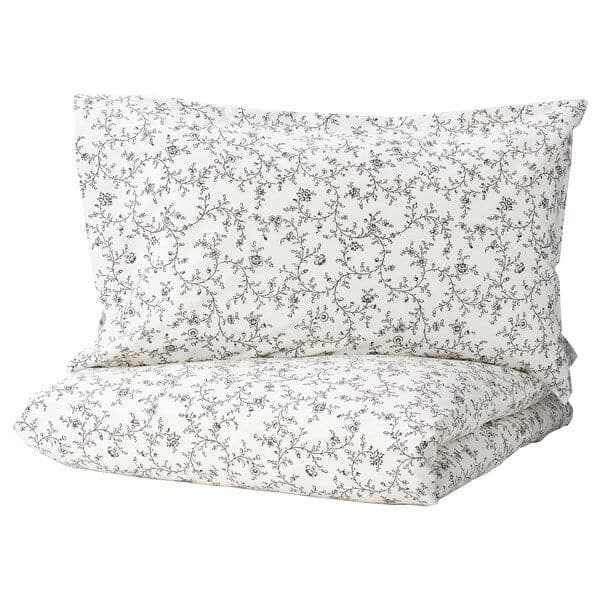 Ikea KOPPARRANKA - Quilt cover and pillowcase, white/dark grey, 150x200/50x80 cm