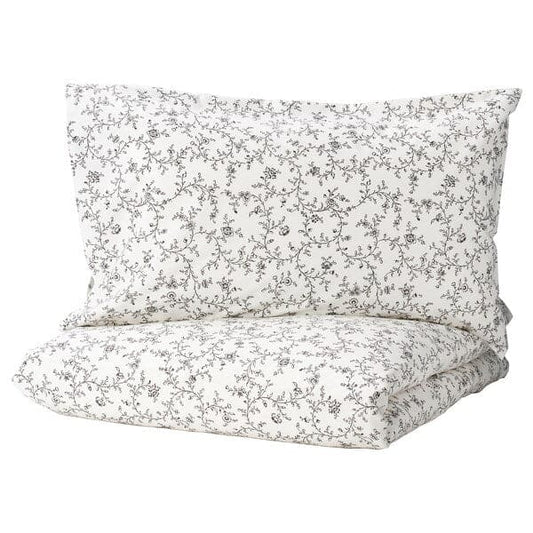 Ikea KOPPARRANKA - Quilt cover and pillowcase, white/dark grey, 150x200/50x80 cm