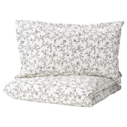 KOPPARRANKA - Quilt cover and pillowcase, white/dark grey, 150x200/50x80 cm