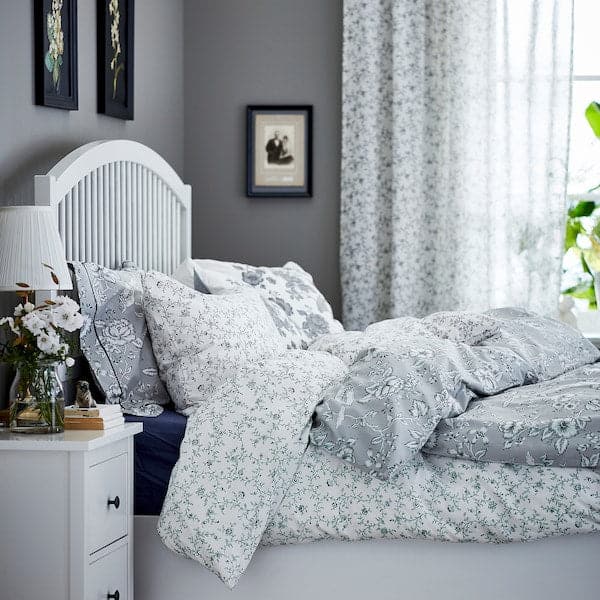 Ikea KOPPARRANKA - Quilt cover and pillowcase, white/dark grey, 150x200/50x80 cm
