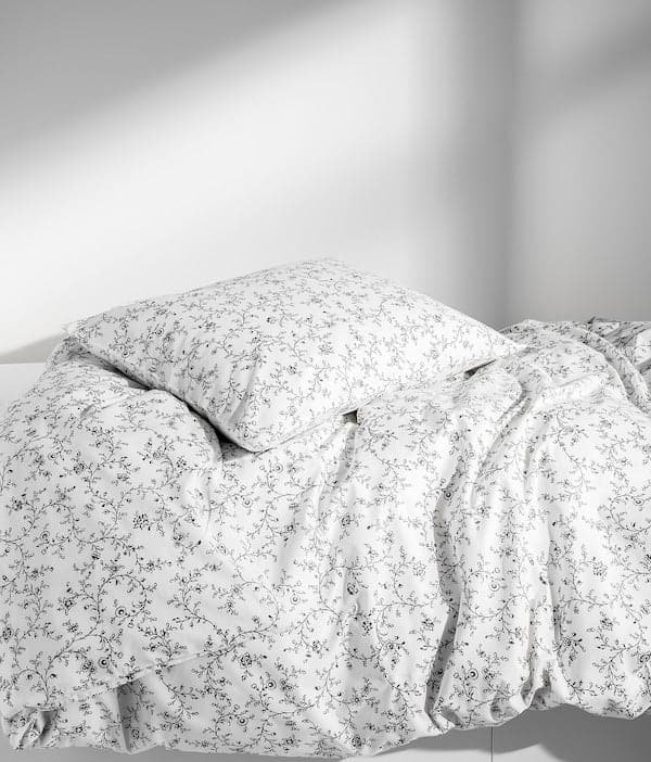 Ikea KOPPARRANKA - Quilt cover and pillowcase, white/dark grey, 150x200/50x80 cm