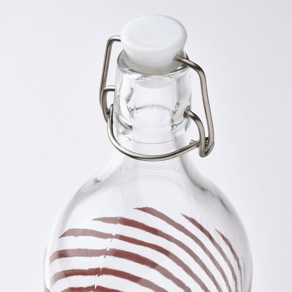 KORKEN - Bottle with stopper, clear glass striped/grey-pink, 1 l - best price from Maltashopper.com 10564701