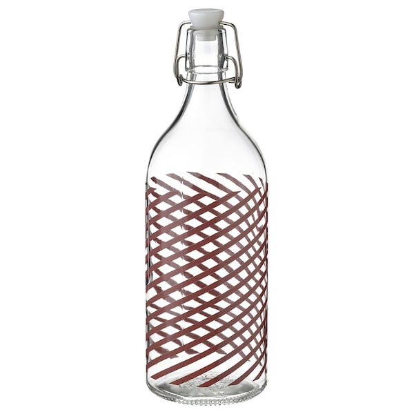 KORKEN - Bottle with stopper, clear glass striped/grey-pink, 1 l - best price from Maltashopper.com 10564701