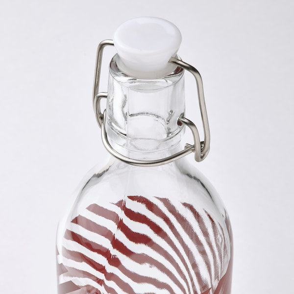 KORKEN - Bottle with stopper, clear glass striped/brown-red, 0.5 l - best price from Maltashopper.com 20564692