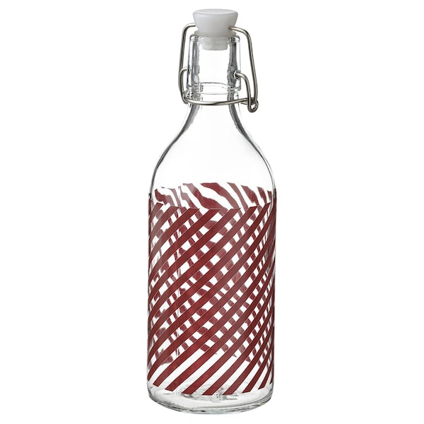 KORKEN - Bottle with stopper, clear glass striped/brown-red, 0.5 l - best price from Maltashopper.com 20564692