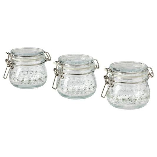 Ikea KORKEN Container with lid - pattern/light green 13 cl ,