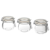 KORKEN jar with lid, clear glass, 13 cl, 3 pack