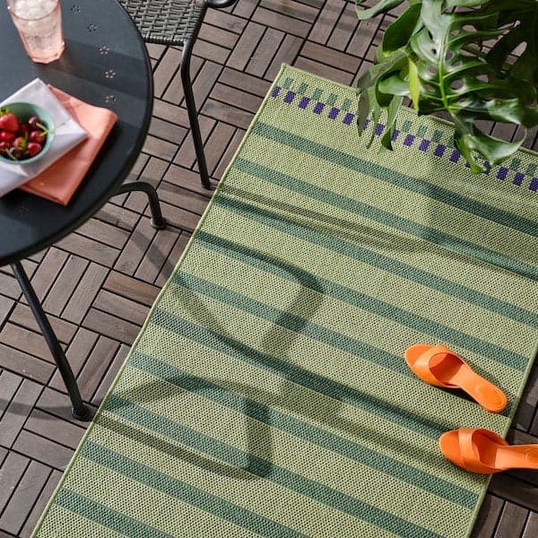 Ikea KORSNING - Rug flatwoven, in/outdoor, green purple/striped, 80x150 cm