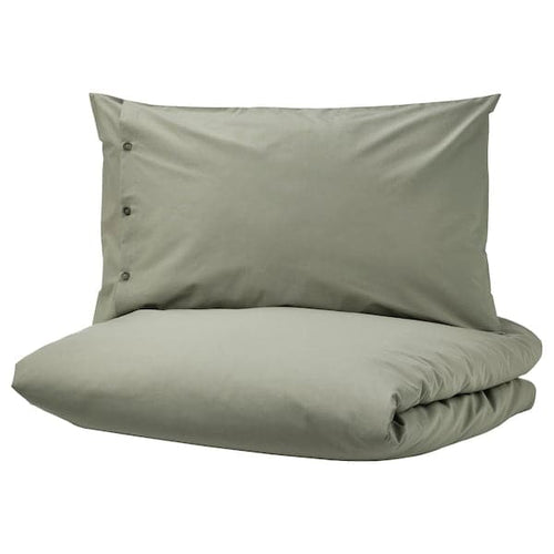 KRÅKRISMOTT - Duvet cover and 2 pillowcases, light green, 240x220/50x80 cm
