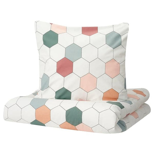 KRUSFRÖ Duvet cover and 2 pillowcases, hexagonal, 200x200/50x80 cm