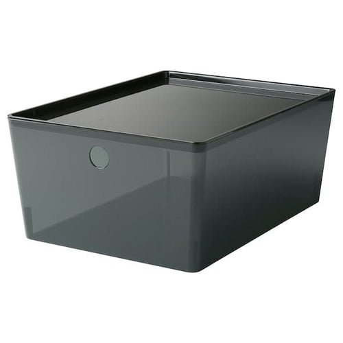 KUGGIS - Box with lid, transparent black, 26x35x15 cm
