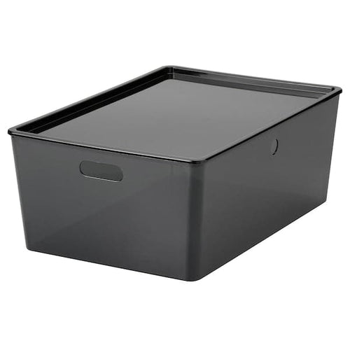 KUGGIS - Box with lid, transparent black, 37x54x21 cm