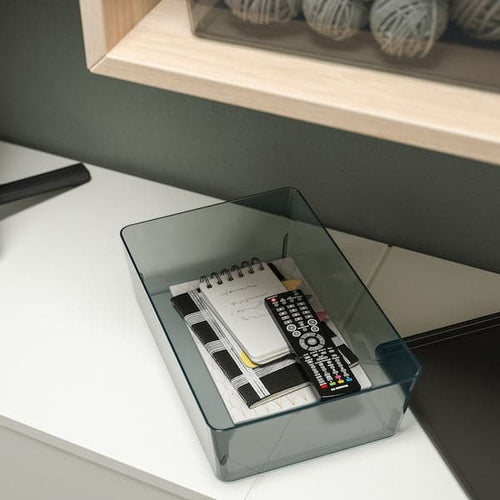 KUGGIS - Box with lid, transparent black, 18x26x8 cm