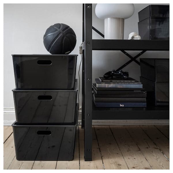 KUGGIS - Box with lid, transparent black, 37x54x21 cm - best price from Maltashopper.com 10514042
