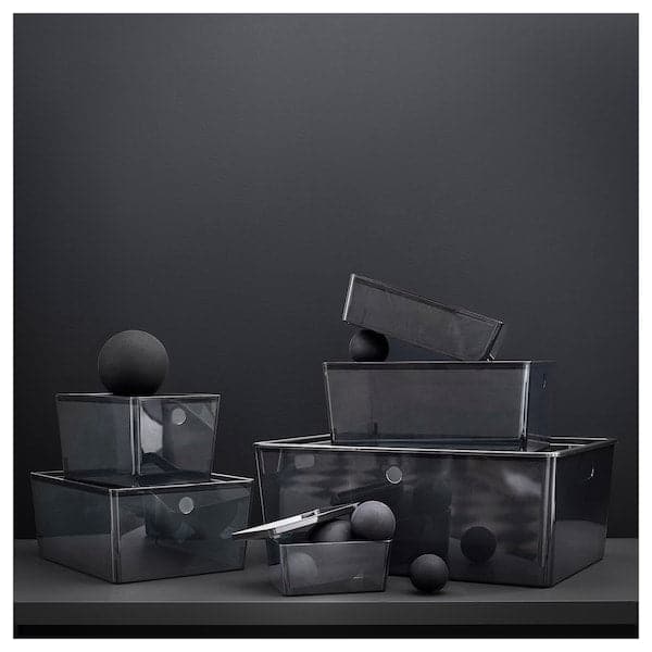 Ikea KUGGIS - Box with lid, transparent black, 37x54x21 cm