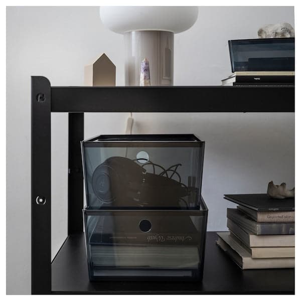 KUGGIS - Box with lid, transparent black, 26x35x15 cm