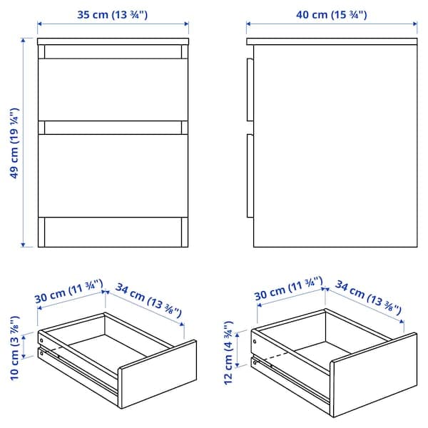 Ikea KULLEN - Chest of 2 drawers, white, 35x49 cm