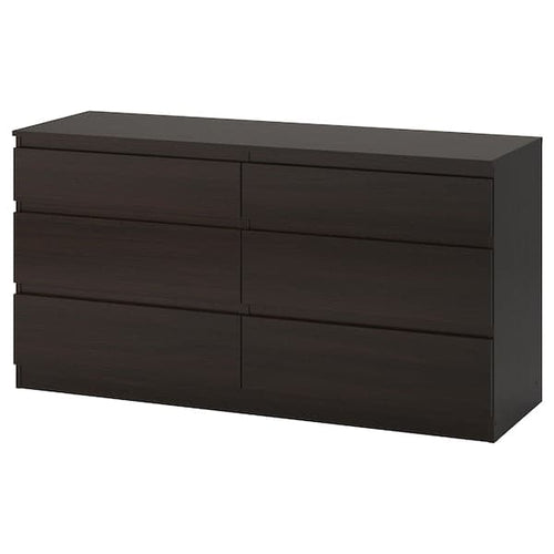 KULLEN - Chest of 6 drawers, black-brown, 140x72 cm