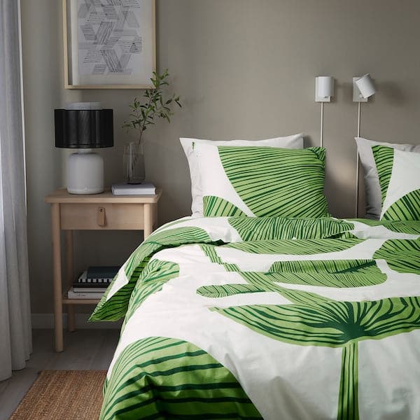 Ikea KUNGSCISSUS - Duvet cover and 2 pillowcases, white/green, 240x220/50x80 cm
