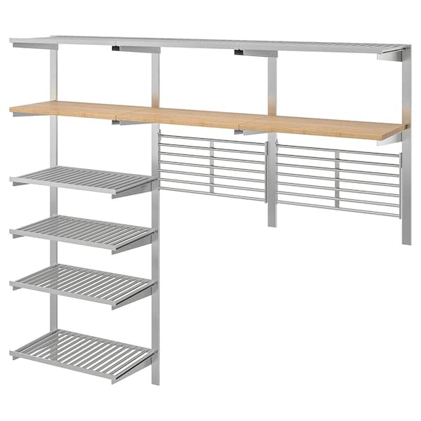 Ikea KUNGSFORS - Suspension rail w shelves/wll grids, stainless steel/bamboo