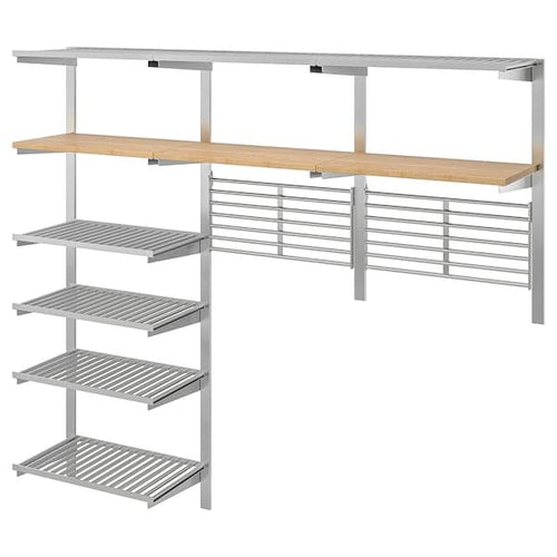 KUNGSFORS - Suspension rail w shelves/wll grids, stainless steel/bamboo