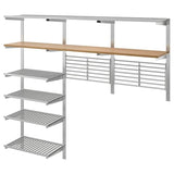 KUNGSFORS suspension rail w shelves/wll grids, stainless steel/ash, 184 cm