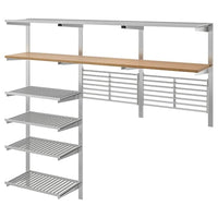 KUNGSFORS suspension rail w shelves/wll grids, stainless steel/ash, 184 cm