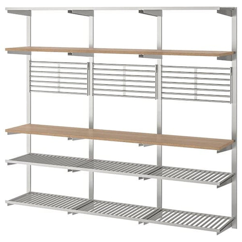 KUNGSFORS - Suspension rail with shelf/wll grid, stainless steel/ash