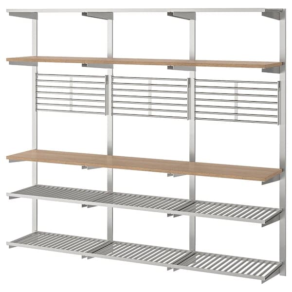 KUNGSFORS - Suspension rail with shelf/wll grid, stainless steel/ash