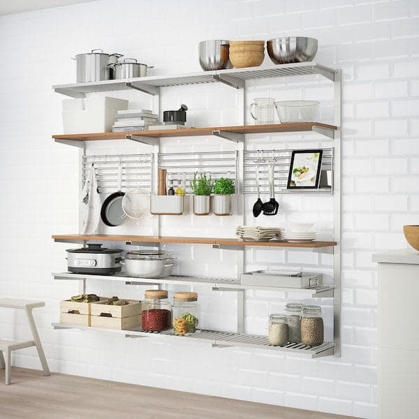 Ikea KUNGSFORS - Suspension rail with shelf/wll grid, stainless steel/ash