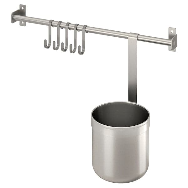Ikea KUNGSFORS - Rail with 5 hooks and 1 container, stainless steel, 40 cm