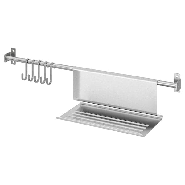 Ikea KUNGSFORS - Rail with 5 hooks and tablet stand, stainless steel, 56 cm