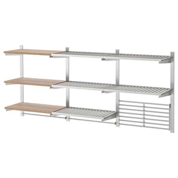 Ikea KUNGSFORS - Susp rail/shelf/rail/wall grid, stainless steel/ash veneer