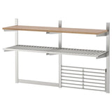 KUNGSFORS susp rail/shlf/mgnt knf rk/wll grid, stainless steel/ash veneer, 124x80x32 cm
