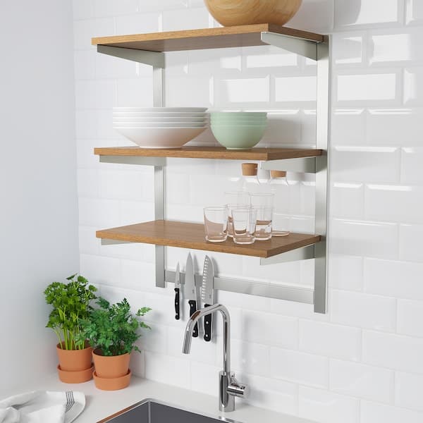 Ikea KUNGSFORS - Susp rail w shelf/mgnt knife rack, stainless steel/ash