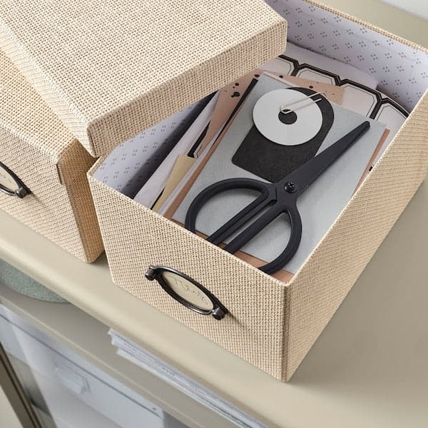 Ikea KVARNVIK - Storage box with lid, beige, 18x25x15 cm