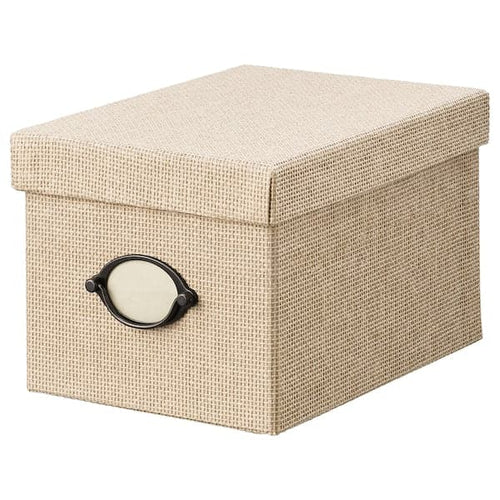 KVARNVIK - Storage box with lid, beige, 18x25x15 cm