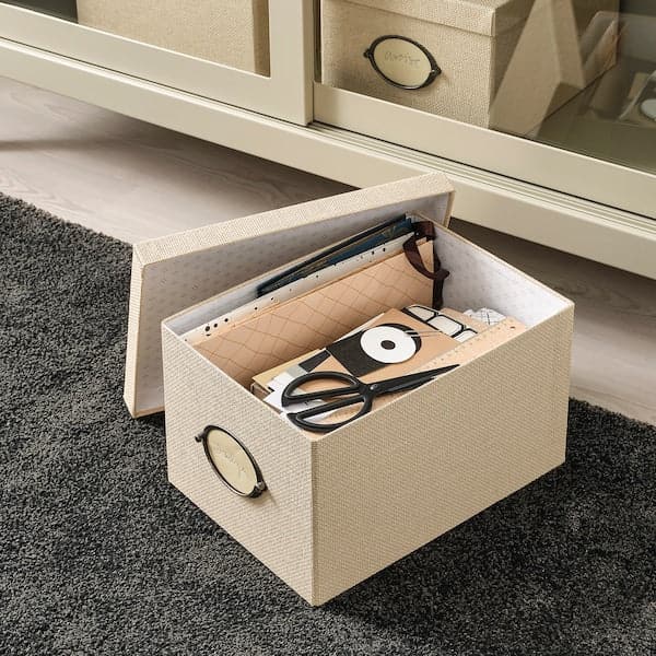 KVARNVIK - Storage box with lid, beige, 25x35x20 cm - best price from Maltashopper.com 20459479
