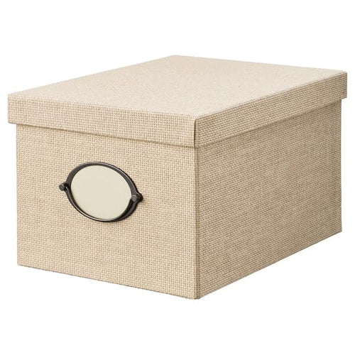 KVARNVIK - Storage box with lid, beige, 25x35x20 cm